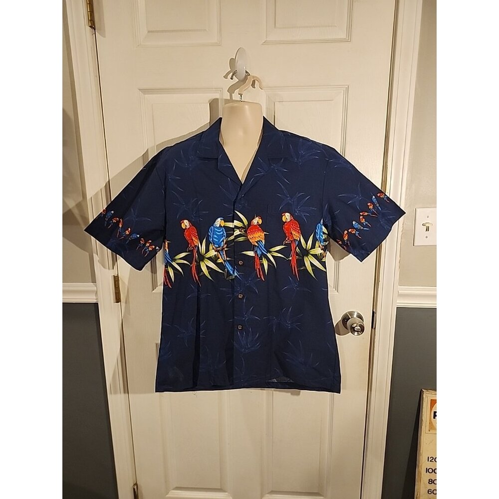 NWT~Pacific Legend~Colorful Parrots~Tropical~Hawaiian~Blue~Camp Shirt~Large